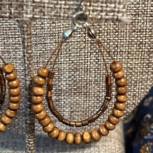 Brown beaded teardrop earrings on shepherd’s hook, Lot S